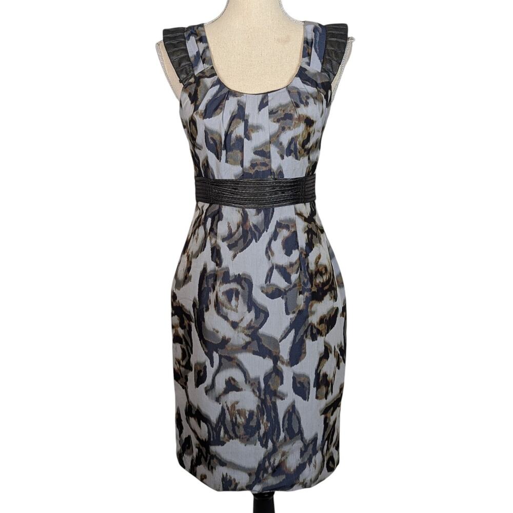 Manning Cartell Blurred Vision Floral Print Sheath Dress Gray Blue